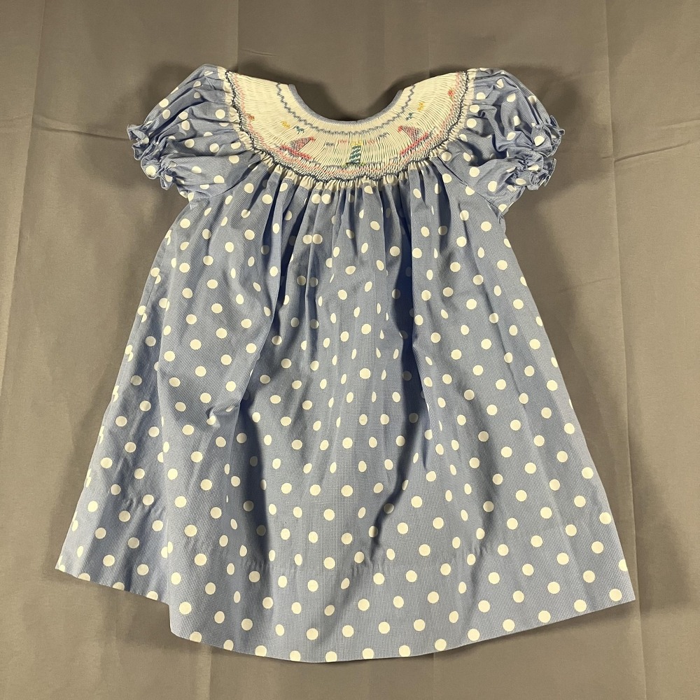 Rosalina Dress Girls 18M Smocked Sailboat Polka Dot Nautical Spring Summer